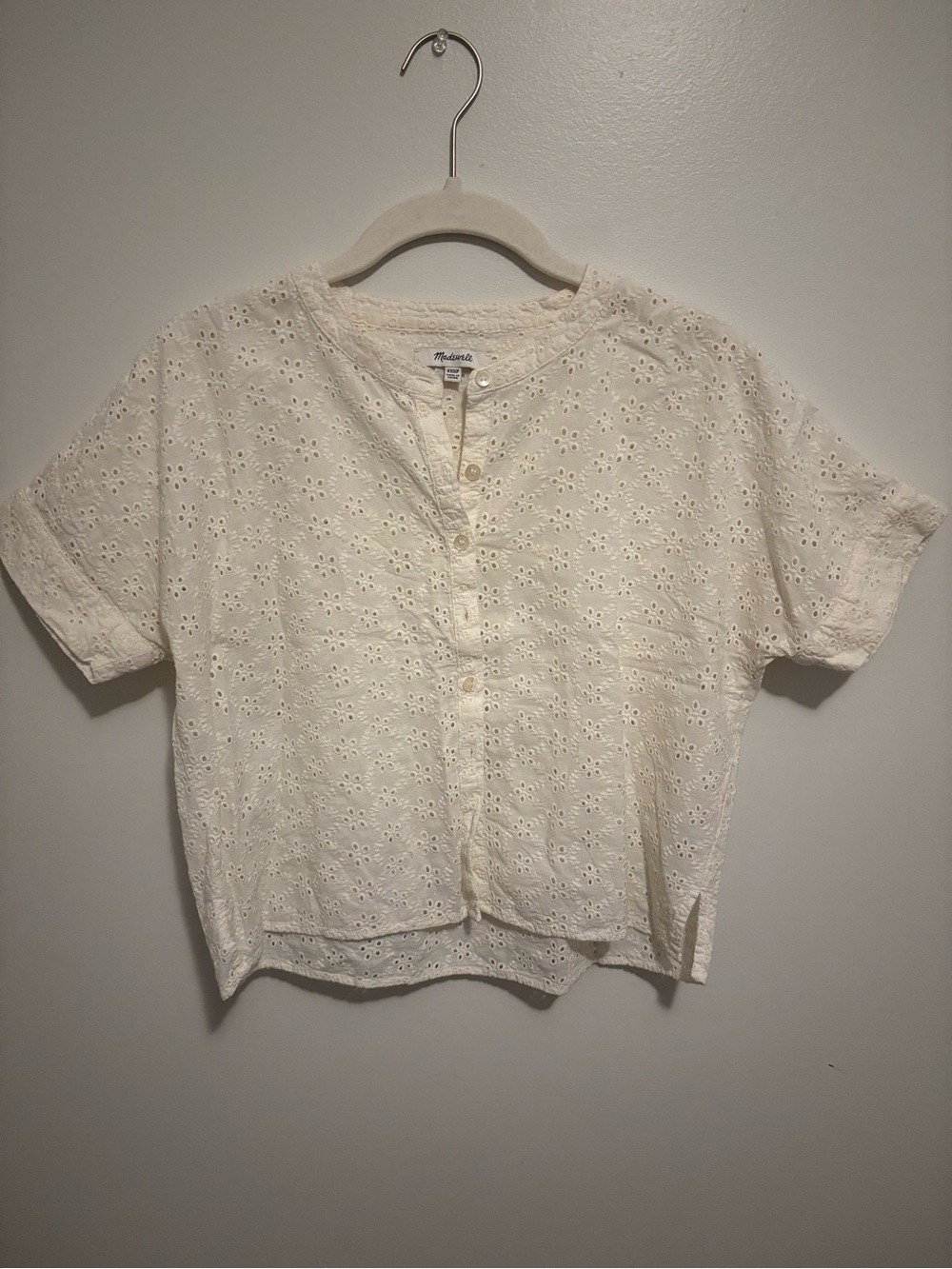 Madewell Cream Eyelet Short Sleeve Button-Up Blouse